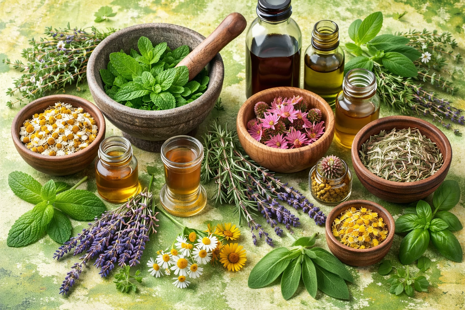 Natural herbal ingredients and essential oils